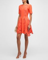 Oscar de la Renta - Short-Sleeve Mixed Botanical Inset Mini Dress - Lyst