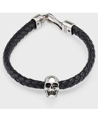 Alexander McQueen - Braided Leather Skull Bracelet - Lyst