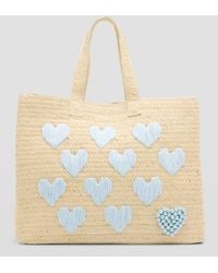 BTB Los Angeles - Be Mine Embroidered Straw Tote Bag - Lyst