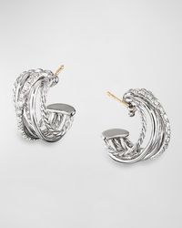 David Yurman - Dy Crossover Huggie Hoop Earrings W/ Diamonds - Lyst