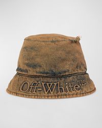 Off-White c/o Virgil Abloh Laundry Distressed Denim Logo Bucket Hat - Natural