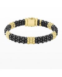Lagos - Black Caviar & 18k Gold Station Bracelet - Lyst