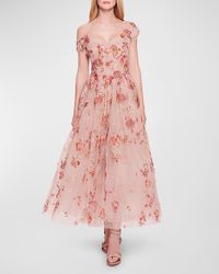 Marchesa - Off-Shoulder Floral Applique Dress - Lyst