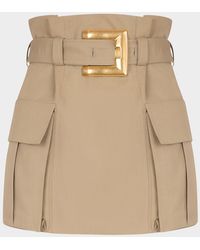 Balmain - Belted Gabardine Mini Cargo Skirt - Lyst