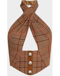 Area - Crystal-Button Check Crop Halter Top - Lyst
