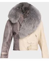 Marni - Croco-Embossed Leather Moto Jacket With Lamb Shearling Collar - Lyst