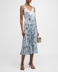 Vince - Washed Lilly V-Neck Pleated Midi Slip Dress - Lyst