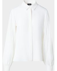 Akris - Silk Crepe Pleated-Sleeve Blouse - Lyst