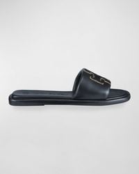 Tory Burch - Double T Leather Medallion Slide Sandals - Lyst
