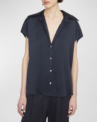 Vince - Cap-Sleeve Ruched-Back Silk Blouse - Lyst