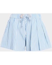 Area - Crystal Grommet Striped Poplin Pleated Shorts - Lyst