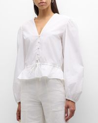FRAME - Cinched Organic Cotton V-Neck Blouse - Lyst