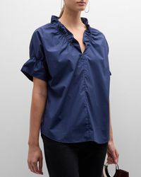 Finley - Crosby Flounce Neck & Sleeve Silky Poplin Shirt - Lyst