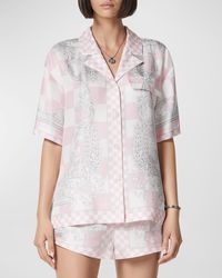 Versace - Baroque Crest Damier Print Silk Twill Short-Sleeve Shirt - Lyst