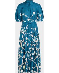 Gabriela Hearst - Maude Floral Pleated Midi Shirtdress With Belt - Lyst