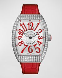 Franck Muller - Lady Vanguard Watch With Diamonds & Alligator Strap, Red - Lyst