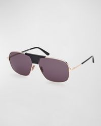 Tom Ford - Tex Metal And Leather Aviator Sunglasses - Lyst