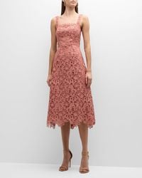 MILLY - Sleeveless Square-Neck Lace Midi Dress - Lyst