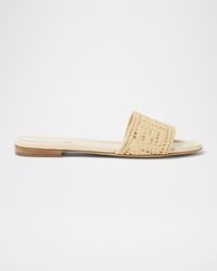 Fendi - Sunshine Ff Raffia Leather Slide Sandals - Lyst