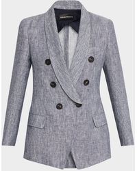 Emporio Armani - Double-Breasted Linen Chambray Blazer - Lyst