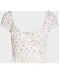 LoveShackFancy - Daini Floral Smocked Cotton Crop Top - Lyst