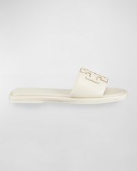 Tory Burch - Double-t Monogram Padded Leather Slide Sandals - Lyst