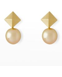 Pearls By Shari - 18k Yellow Gold 11mm Golden South Sea Pearl And 2-cube Earrings - Lyst