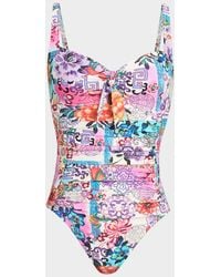 Johnny Was - Kaleidoscope Patchwork Ruched One-Piece Swimsuit - Lyst