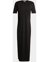 Saint Laurent - Short-Sleeve Wool Side-Slits Midi Dress - Lyst