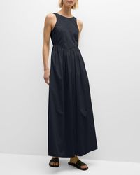 Emporio Armani - Sleeveless Ruched Cotton Poplin Maxi Dress - Lyst