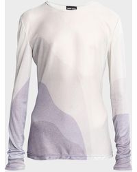 Giorgio Armani - Wave-Print Long-Sleeve Metallic Silk Jersey Knit Top - Lyst