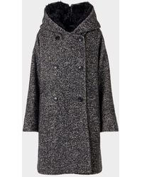 Akris - Lamb Shearling Collar Double-Breasted Wool Herringbone Coat - Lyst