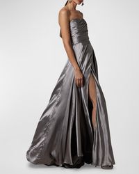 Ralph Lauren Collection - Lean Metallic Draped Strapless Slit Gown - Lyst