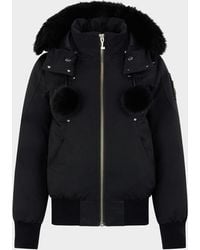Moose Knuckles - Debbie Bomber Jacket With Detachable Hood, Shearling Trim, & Pom Poms - Lyst