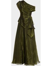 THEIA - Avalina Draped Organza Lame Peplum Gown - Lyst