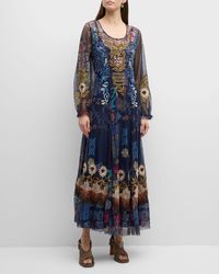 Johnny Was - Elrey Floral-Print Embroidered Mesh Maxi Dress - Lyst