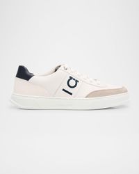 Ferragamo - Gancini Leather And Suede Low-Top Sneakers - Lyst