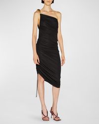 Bottega Veneta - One-Shoulder Asymmetric Midi Dress With-Tone Detail - Lyst