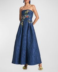 Sachin & Babi - Embroidered Floral Jacquard Strapless Gown - Lyst
