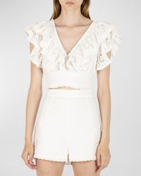 SECRET MISSION - Tanya Ruffle Broderie Anglaise Cotton Top - Lyst