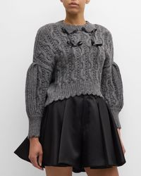 Simone Rocha - Bow Puff-Sleeve Lace-Stitch Chunky Knit Crop Sweater - Lyst