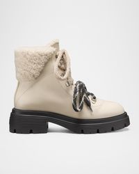 Stuart Weitzman - Hudson Lite Lace Shearling-Lined Leather Combat Boots - Lyst