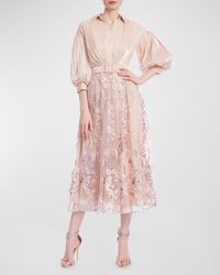 Badgley Mischka - Shimmer Floral-Embroidered Midi Shirtdress - Lyst