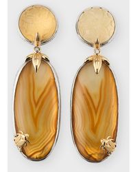 Stephen Dweck - Hand Carved Moonstone Natural Quartz Agate And Champagne Diamond Earrings - Lyst