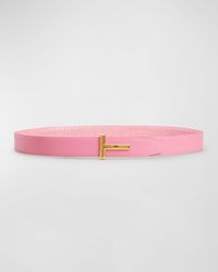 Tom Ford - T Buckle Croc-Embossed Patent Belt - Lyst