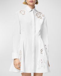 Versace - Baroque A Jour Embroidered Cotton Poplin Long-Sleeve Mini Shirtdress - Lyst