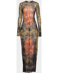 Jean Paul Gaultier - Medallion-Print Mesh Long-Sleeve Maxi Dress - Lyst