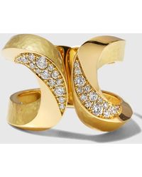 Vendorafa - Yellow Gold Hammered Diamond Ring, Size 7 - Lyst