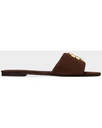 Tory Burch - Eleanor Double T Logo Suede Flat Sandals - Lyst