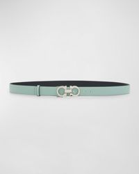 Ferragamo - Embossed Reversible Leather Belt With Gancini Buckle - Lyst